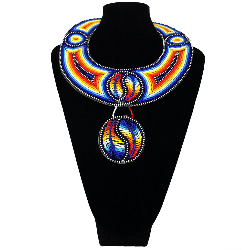 African Beaded Necklace - Blue