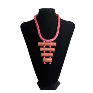 Pink Rope with Layered Wood Necklace